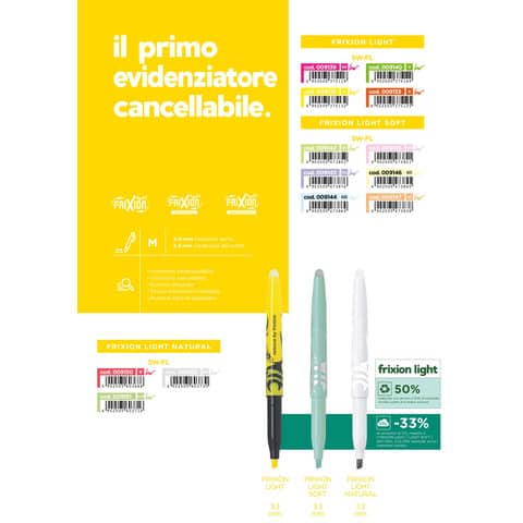 Evidenziatore a penna cancellabile Pilot Frixion Light - tratto 3,3 mm - giallo 009138